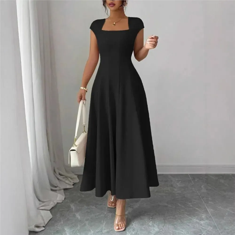 2026 Fashion Elegant Evening Dress A-line Dresses For Woman Party Wedding Vestidos Temperament Short Sleeves Solid Color Banquet — image 4