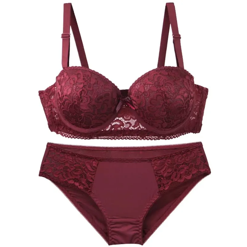 2025 Bagong Floral Knitted Underwire Bra Para sa mga Babae na Adjustable Straps Lace BC Cup Underwear Push Up Minimizer Padded Lingerie — image 6