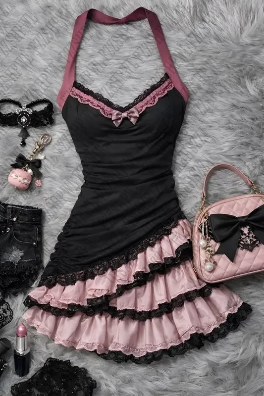 Vestido gótico de renda subcultura macia, vestido feminino y2k, estética coreana, roupas diárias, moda emo, clássico, casual
