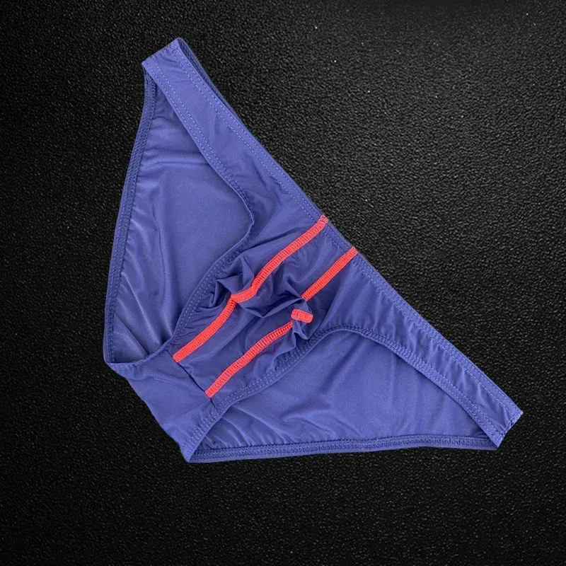 Two Line Stripe Ice Silk Briefs para sa Mga Lalaking Plus Size na Kasuotang Panloob Sexy U Convex Lingerie Low Waist Bugle Pouch Panti ng Lalaki — image 17