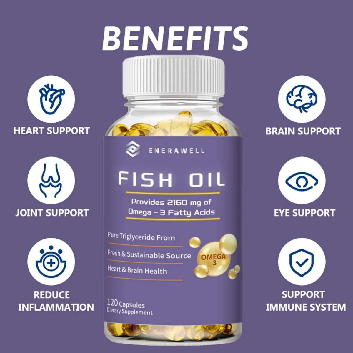 Omega 3 Fish Oil Capsules Support Brain & Nervous System Health Cardiovascular & Skin Health Antioxidant & Anti-Inflammation — image 5