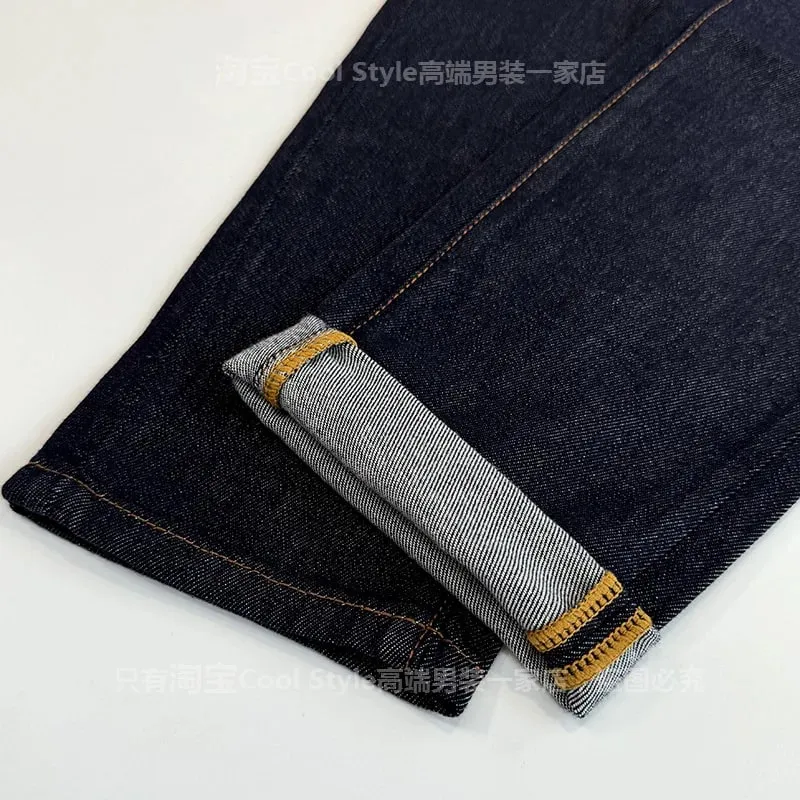 Light luxury trend high-end jeans men's slim fit small feet versatile elastic original color denim long pants — image 5