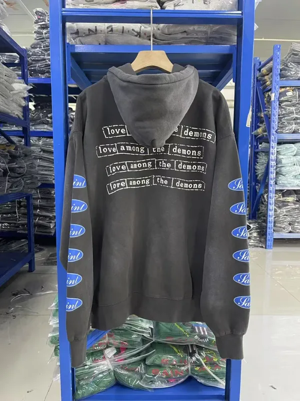 25FW Washed Grey SAINT Hoodies Men Woman Oversize Streetwear Damaged Hooded Pullovers Graphic Print Sweatshirts — image 24