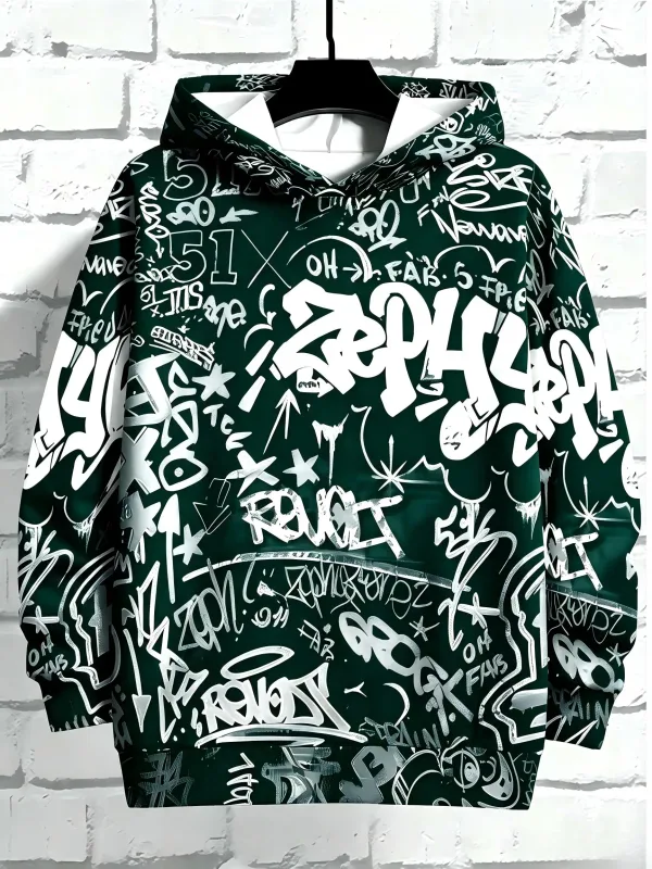 European at American Men's Autumn Gothic Letter Graffiti Print Soft and Comfortable Hooded Sweatshirt Outdoor Street Top — image 5