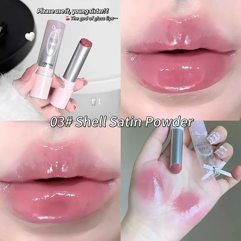 Kaca Cermin Kristal Merah Jambu Pepejal Lip Gloss Tiub Bulat Gincu Air Ringan Jeli Jelas Sapuan Bibir Coklat Bogel Pelembap Bibir