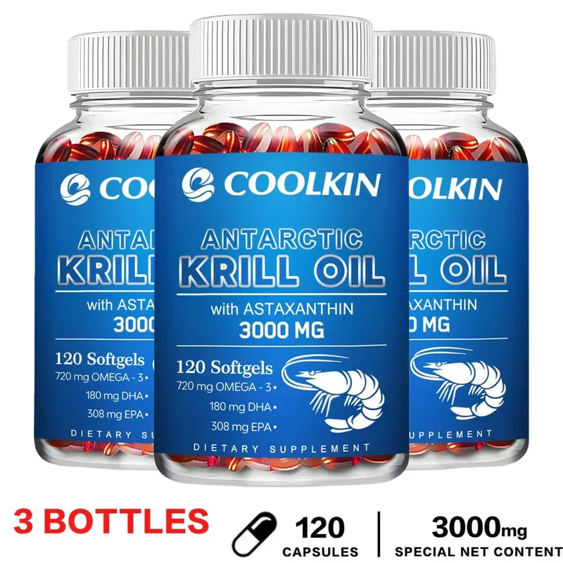 Antarctic Krill Oil 3000mg - with Omega-3 EPA DHA Astaxanthin and Phospholipids - Sustainable Dietary Supplement