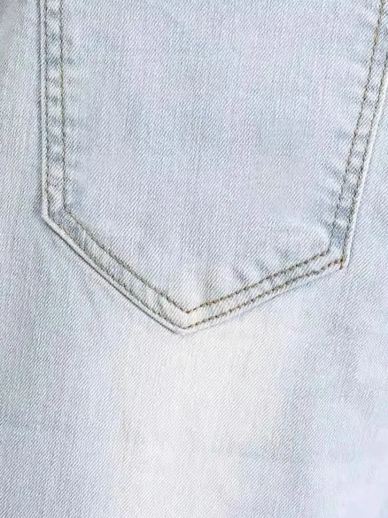 Ropa de los años 2000, pantalones vaqueros de color claro para hombre, novedad de primavera y otoño de 2025, pantalones ajustados de color azul claro, pantalones elásticos de trabajo de marca a la moda