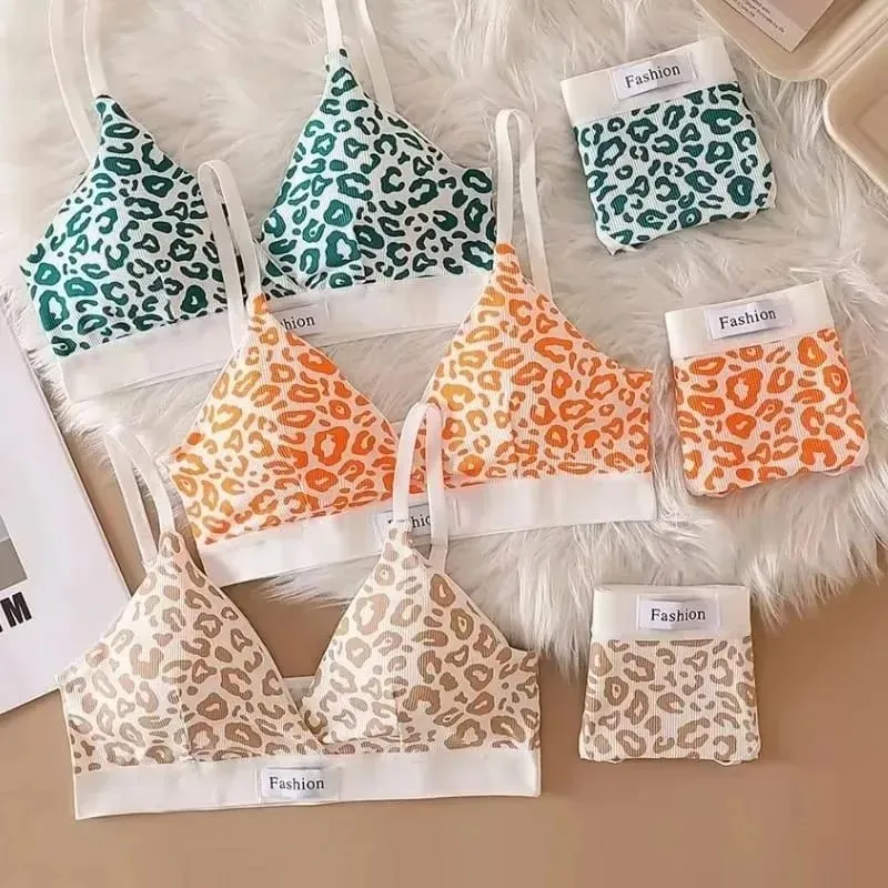 Summer New Women's Leopard Print Traceless and Steel Rim Bra Adjustable Shoulder Strap Back Women's Underwear Set — image 3