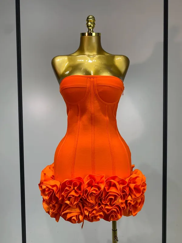 Women Sexy Strapless Flower Prom Gown Mini Dress Celebrity Red Carpet Fashion Evening Party Celebrate Birthday Club Dresses — image 9