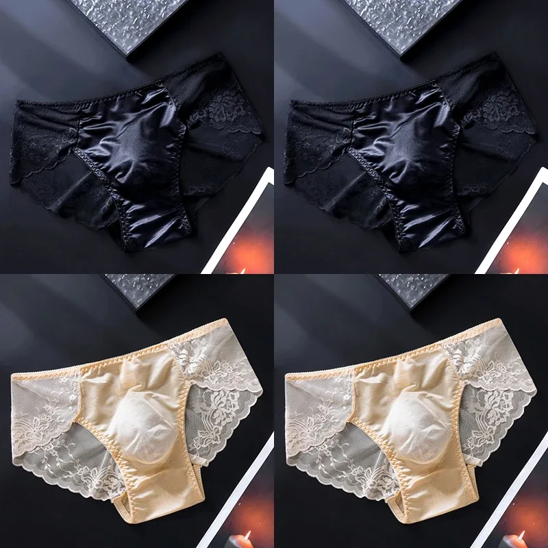 4PCS Sexy Transparent Men Lace Briefs Low Waist Thin Hollow Out Triangle Panties Male Seamless Exquisite Breathable Underwear — image 8