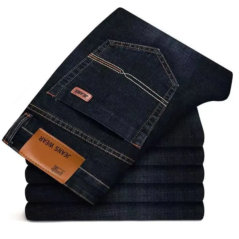 2026 New Business Men's Jeans Casual Straight Stretch Fashion Classic Blue Black Work Denim Pant Trousers Male Clothing — image 1