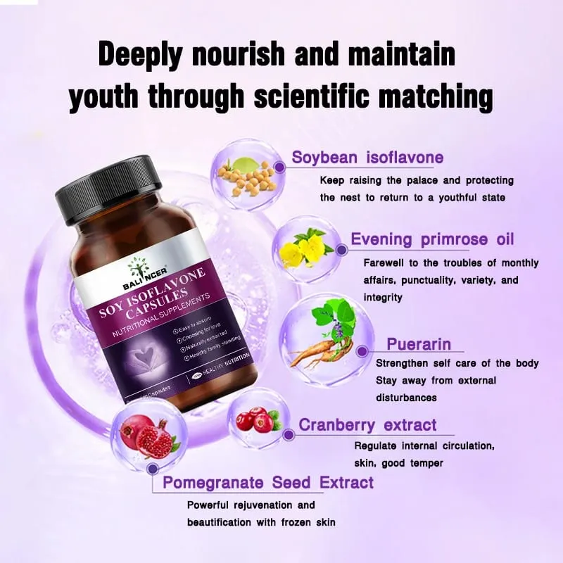 Soy Isoflavone Capsules Women's Health Hormone Balance Menopause Relief Mood Support Non-GMO Female Nutritional Supplement — image 2