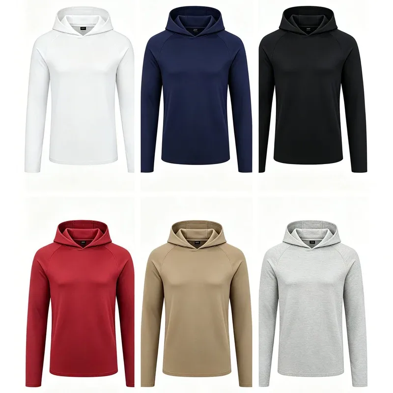 Camisetas masculinas de manga comprida com capuz e proteção solar Camiseta de secagem rápida sólida para homens Bodybuilding Fitness Muscle Sportwear Roupas de ginástica — image 6