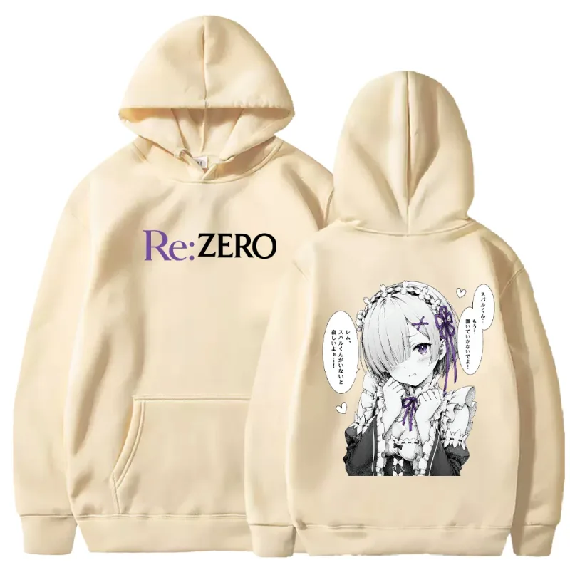 Rem manga re: zero impresso hoodies moda harajuku streetwear roupas masculinas femininas outono manga longa casual velo com capuz pulôver — image 4
