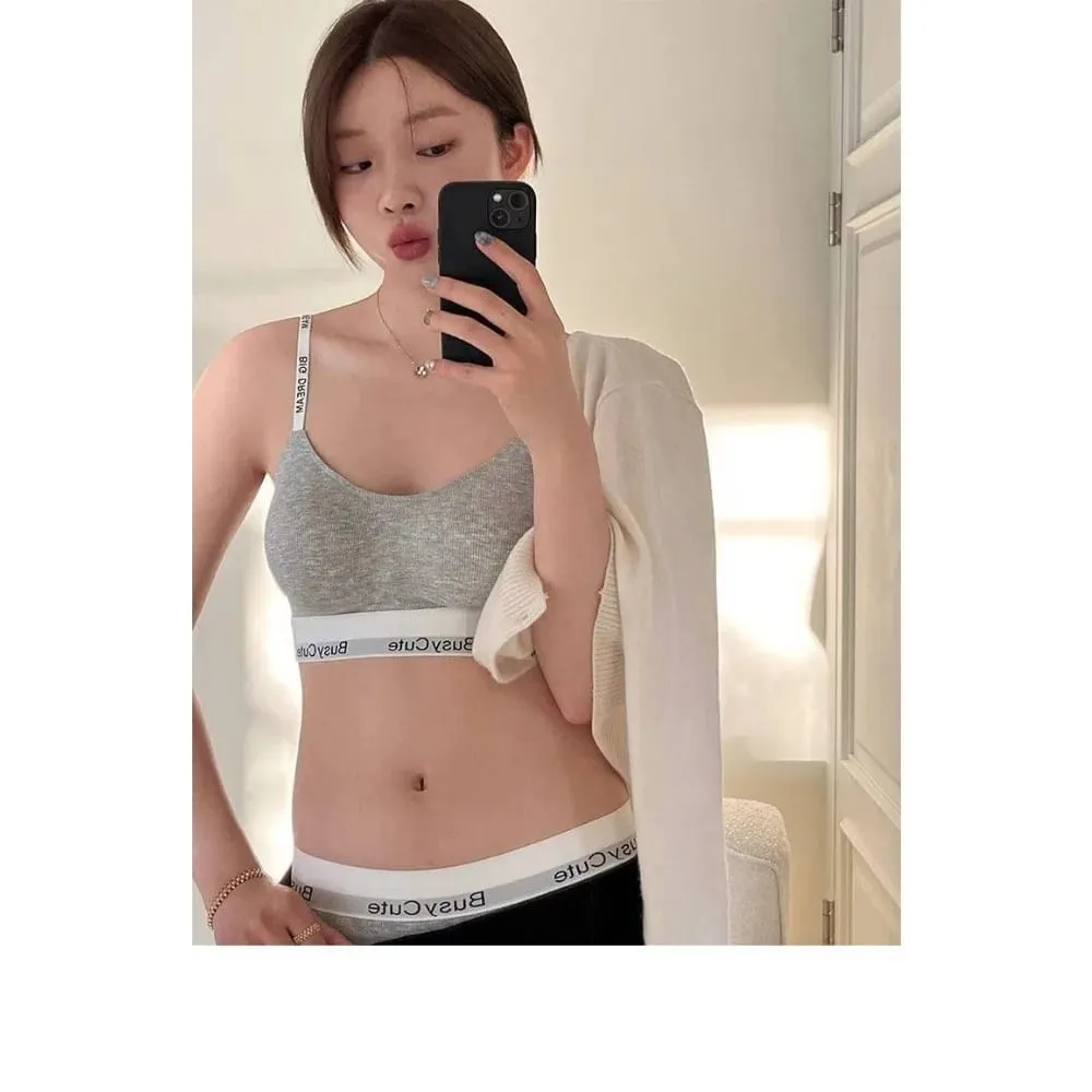 2026 New Letter Seamless Bra Set Wireless Comfort Support Small Bust Lift Anti-Sag Daily Sport Women Lingerie Underwear 32-38ABC — image 1