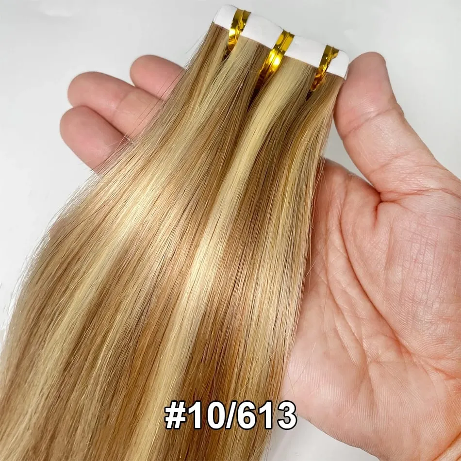 Full Shine Tape In 100% Remy Human Hair Straight Double Sided Blonde Comfortable Silky Natural Tape Ins For Women — image 22