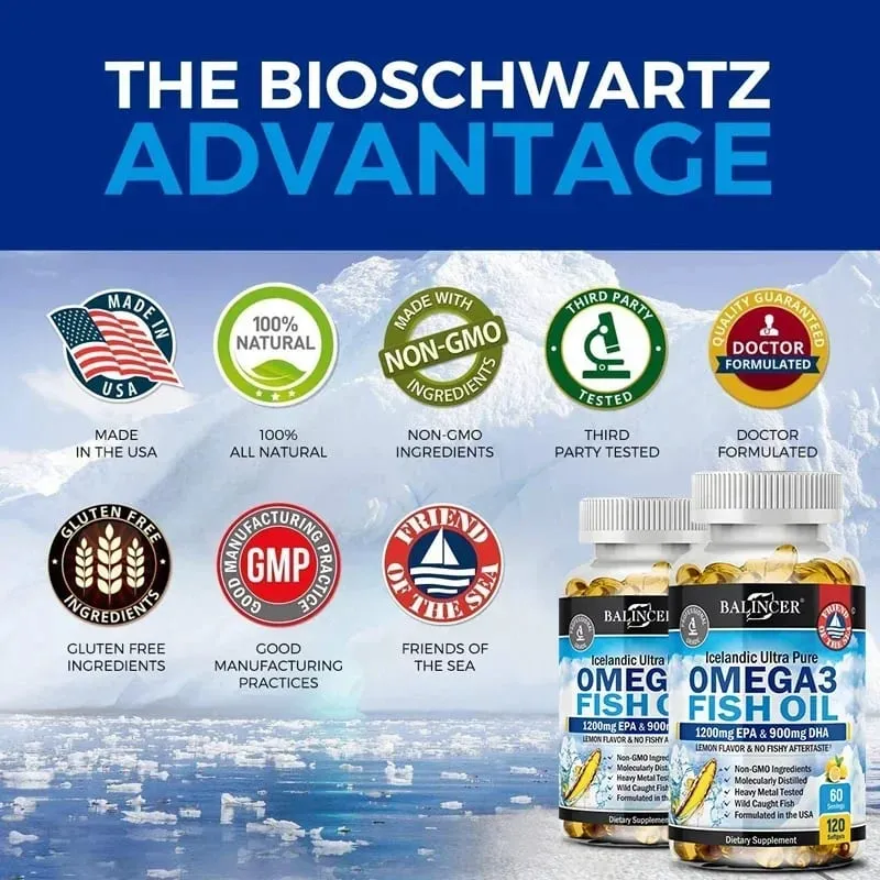 Fiskeolie Omega 3 Indeholder EPA 1200mg & DHA 900mg - til led Øjne Kognitivt tilskud Ikke-GMO glutenfri — image 6