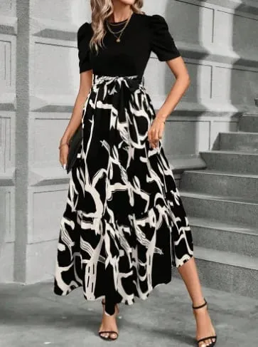 Women Dresses 2026 Spring Summer floral printed round-neck elegant dress exotic vacation style women's clothing vestidoes — image 12