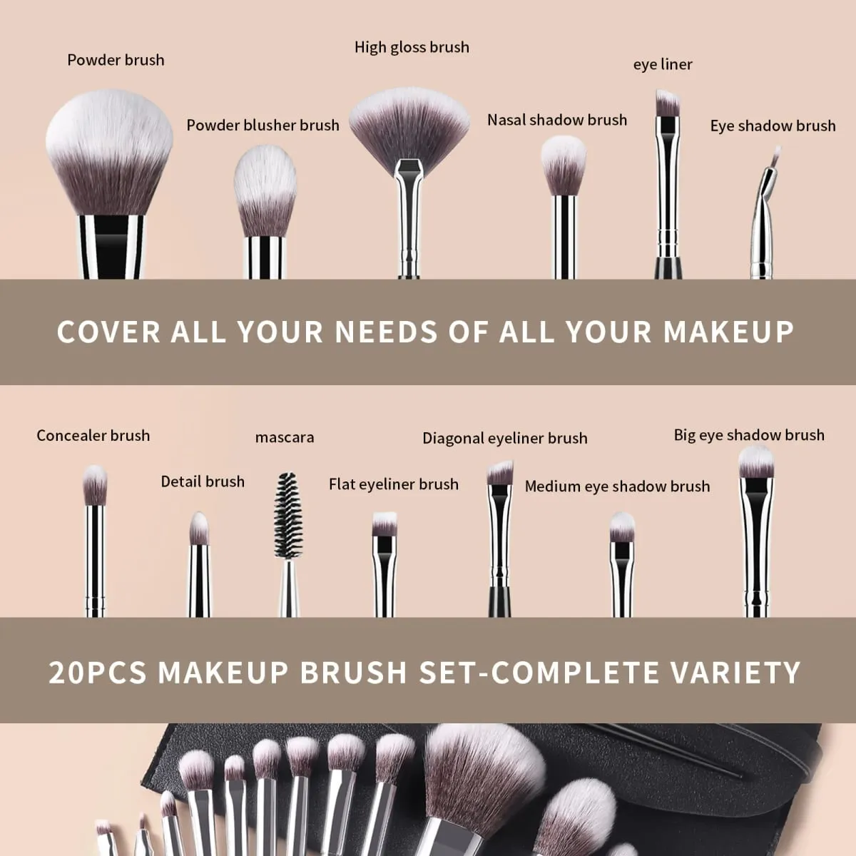 20Pcs Makeup Brush Set Powder Foundation Blush Eyeshadow Eyebrow Brushes Cosmetic Tools with Storage Bag — image 6