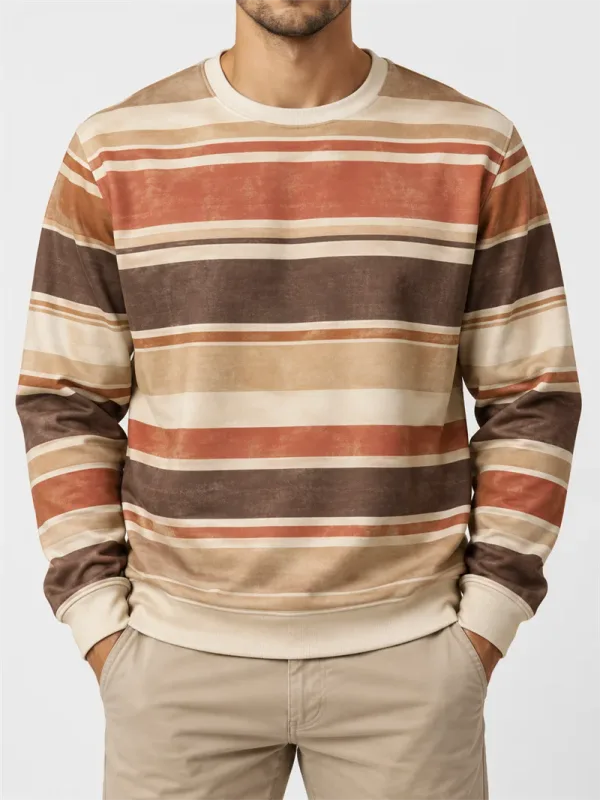 Men's Vintage Striped Crewneck Sweatshirt Casual Long Sleeve Pullover Color Block Autumn Streetwear Everyday Fashion Classic Top — image 7