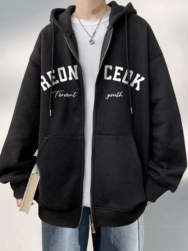 Spring Men's Streetwear Letter Printed Zip Up Hoodies 2025 New Hip Hop Long Sleeve Hoody Sweatshirts Oversized Y2K Tracksuit