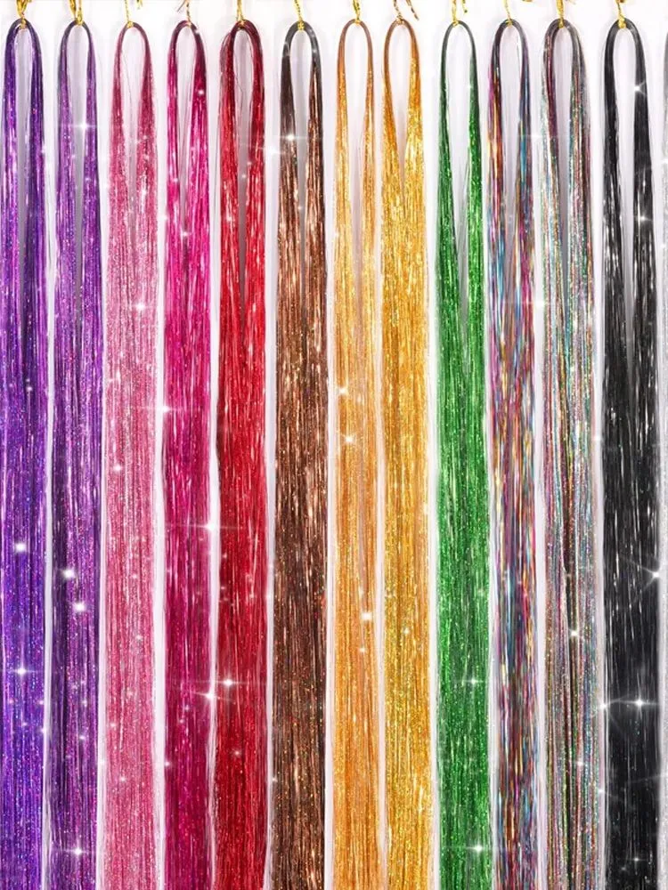 6Pcs/set Sparkle Shiny Hair Tinsel Hair Extensions Dazzles Women Hippie for Braiding Headdress Hair Braiding Tools Long 60cm — image 2