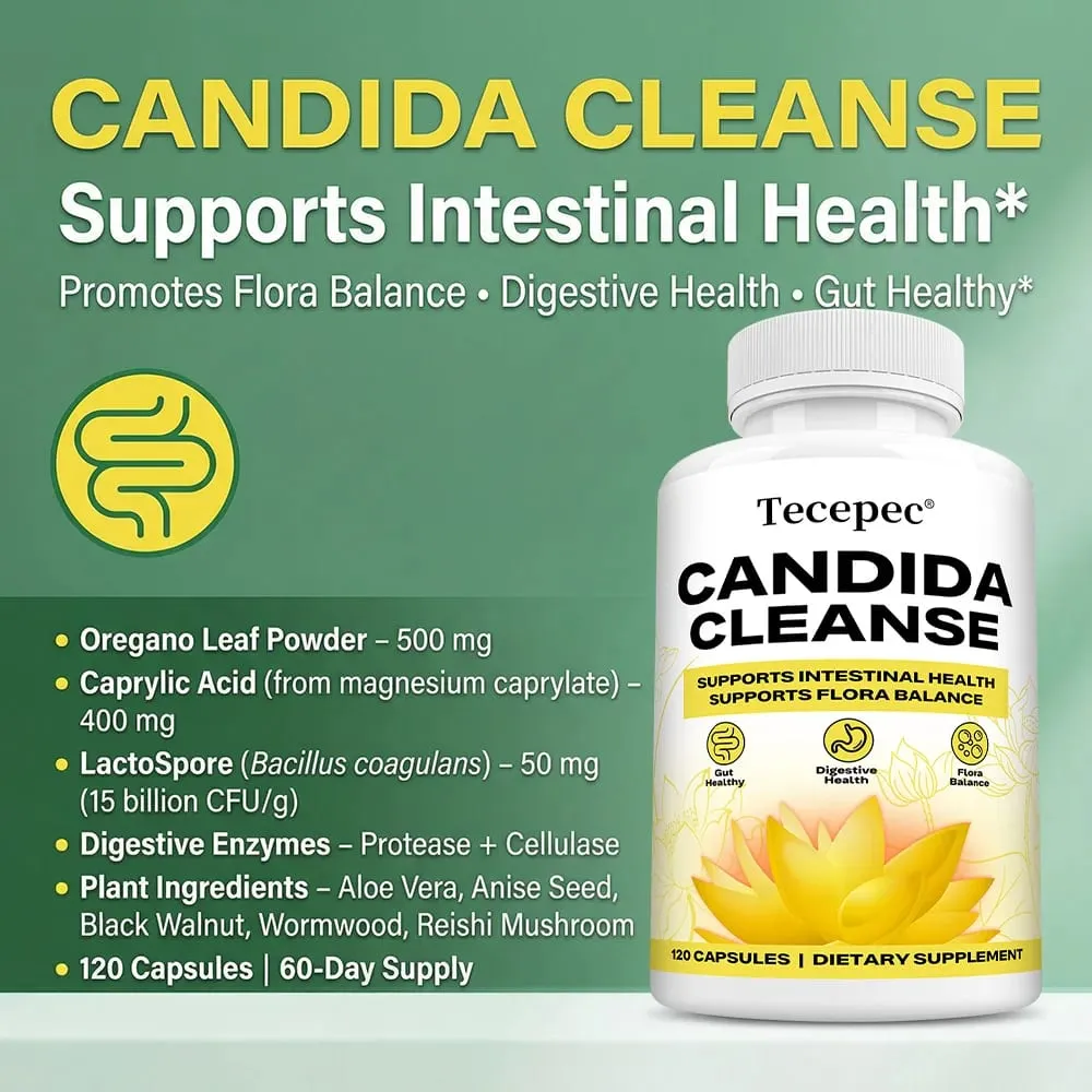 Candida Cleanse Capsules - Intestinal Colon Detox Gut Flora Balance Supports Digestion Relieve Bloating Antioxidant Supplement — image 2
