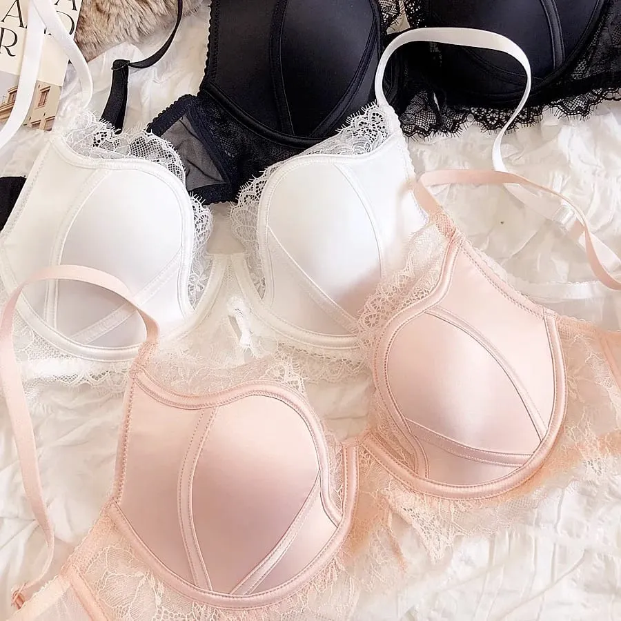 Doce pequeno fresco profundo-v copo fino roupa interior de renda feminina conjunto de sutiã sexy com tamanho grande bc tamanho push up lingerie com cuecas — image 2