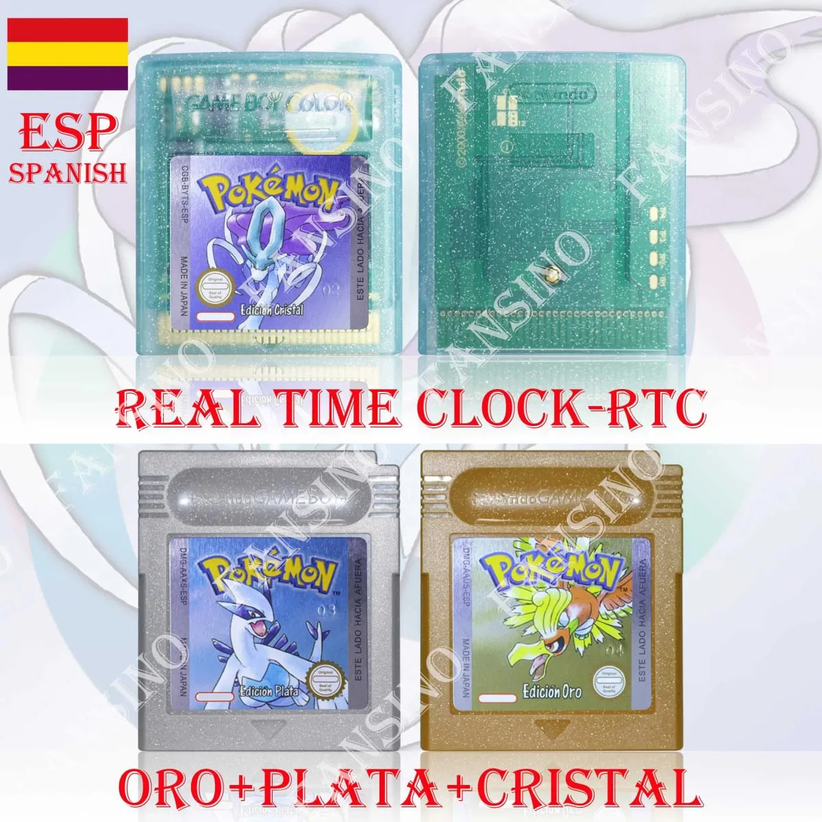 GB/GBC Real Time Clock Pokemon Crystal/Gold/Silver Version Video Game Cartridge with Battery USA/NOE/FRA/ESP/ITA Version — image 4