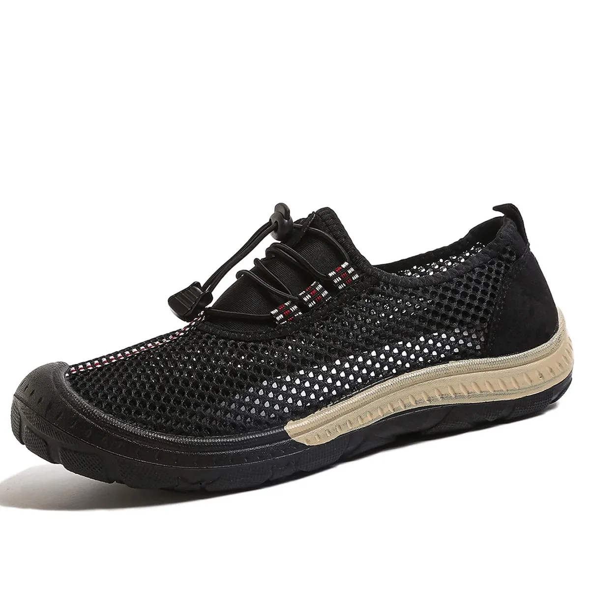 Sapatos masculinos de malha oca com alternância rápida, tênis para caminhada com listras e costura, touca de borracha grossa envolta em sapatos casuais para uso ao ar livre — image 8