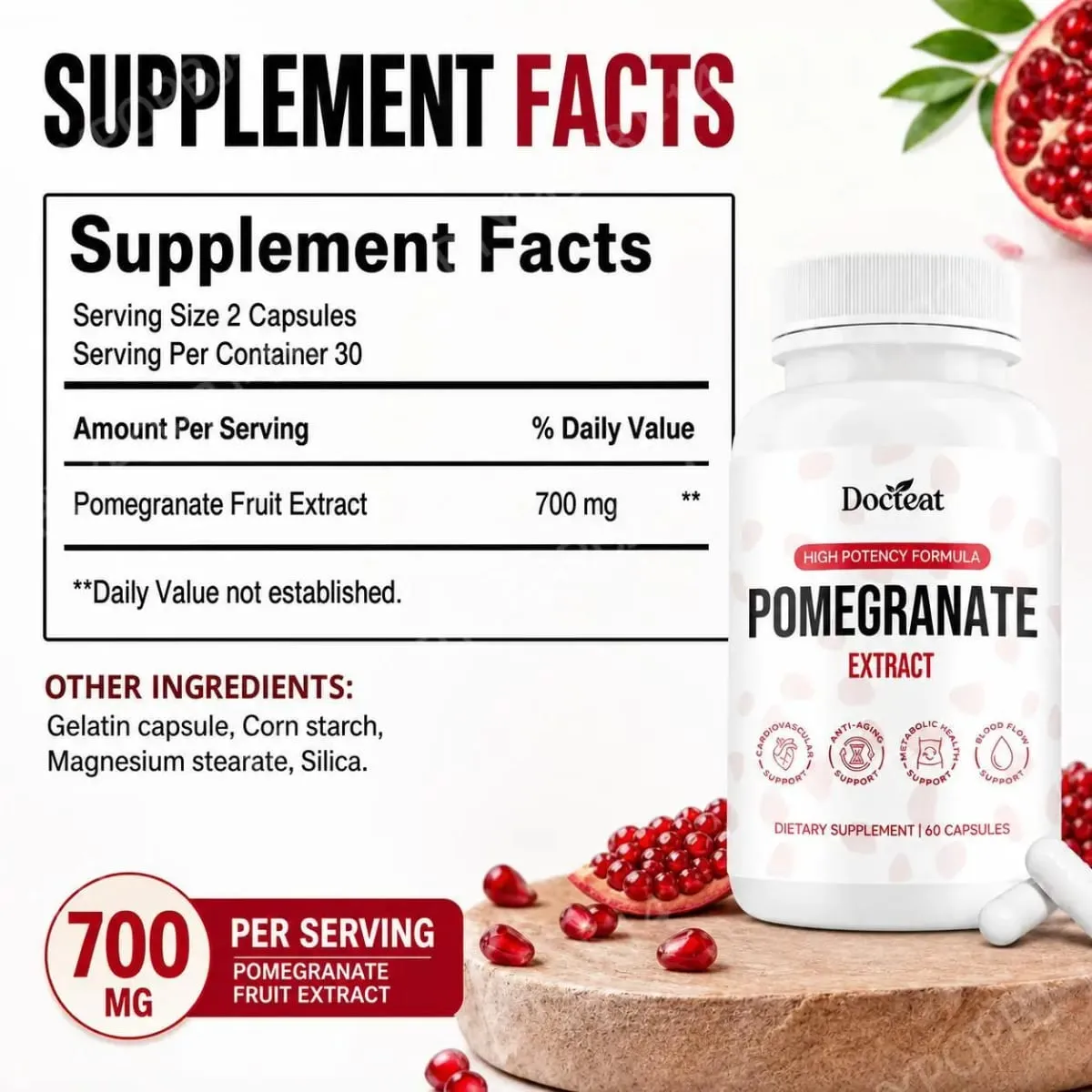 Docteat Pomegranate Fruit Extract Capsules Ellagitannin Antioxidant Defense Immune Support and Oxidative Balance 60 Capsules
