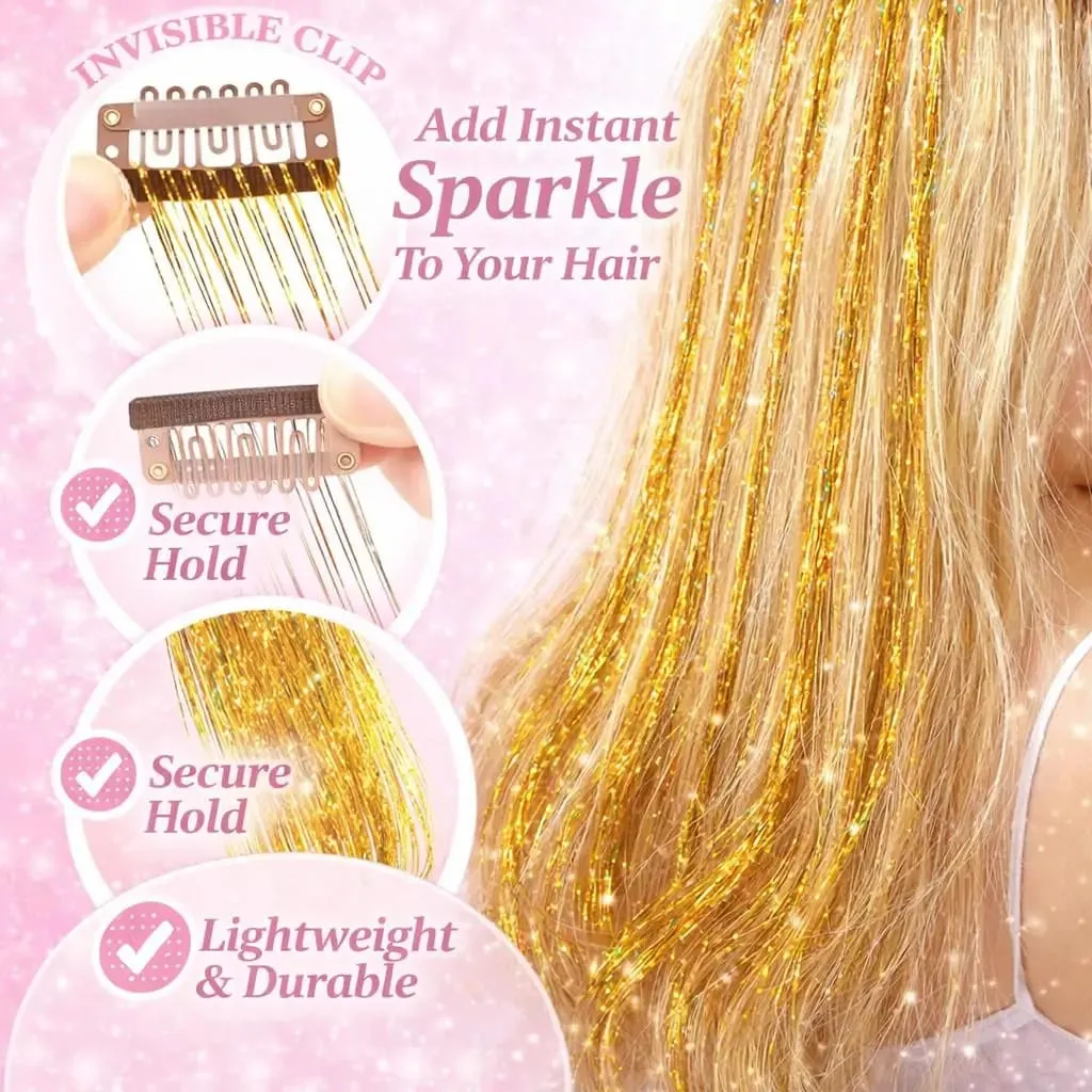 Hair Tinsel 12pcs Shiny Hair Metal Ribbon Clip Wig Piece Glitter Ribbon In Hair Party Focus Delicate Eye-Catching Gift Synthetic — image 4