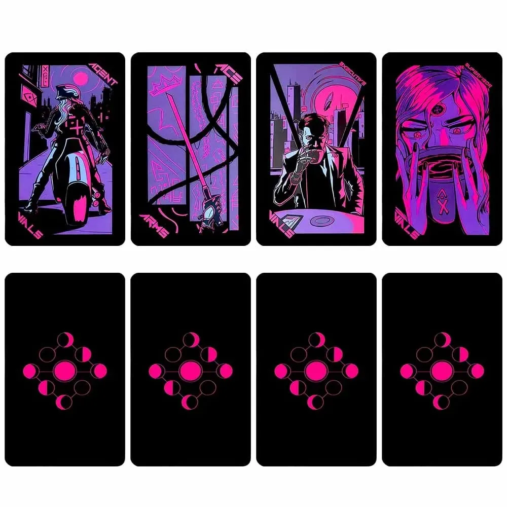 78pcs Cyberpunk Neon Moon Tarot Cards Oracle Card Fate Divination Leisure Entertainment Family Gatherings Tarot Card Game — image 2