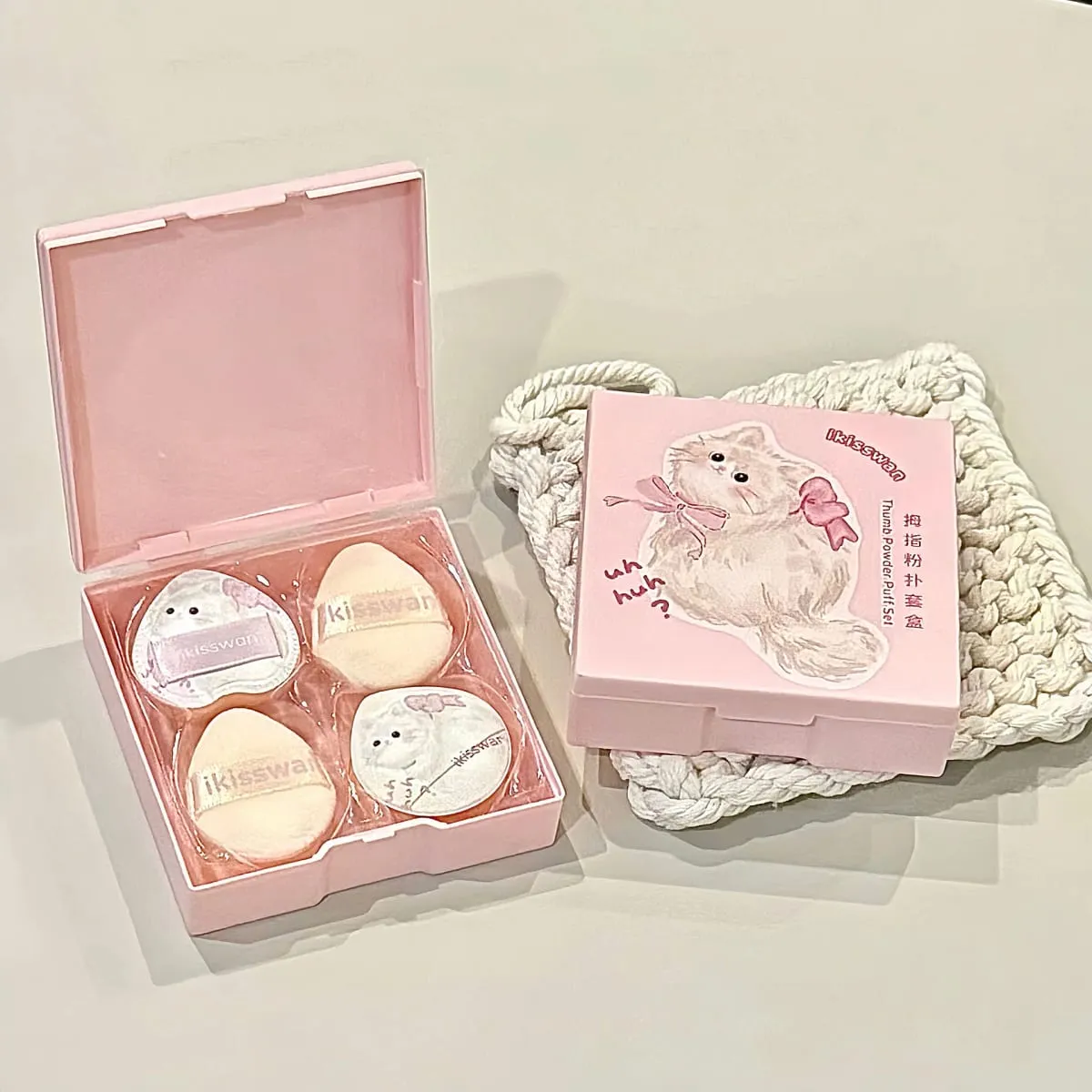Cute Pink Mini Finger Puff Set with Box Facial Makeup Sponge Soft Velvet Mixed Beauty Makeup Puff Professional Makeup Tools 5pcs — image 6