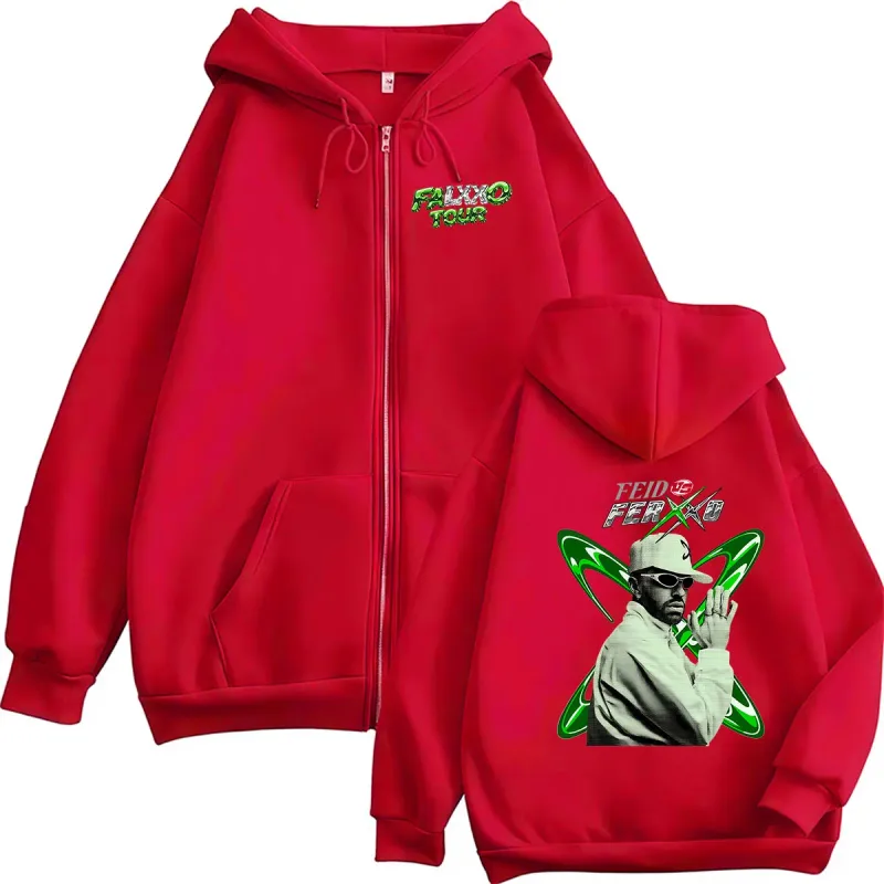 Feid VS Ferxxo Falxo Tour 2026 Zipper Hoodie Men's Hip Hop Loose Fleece Pullover Sweatshirt Vintage Long Sleeve Jacket Hoodies — image 4