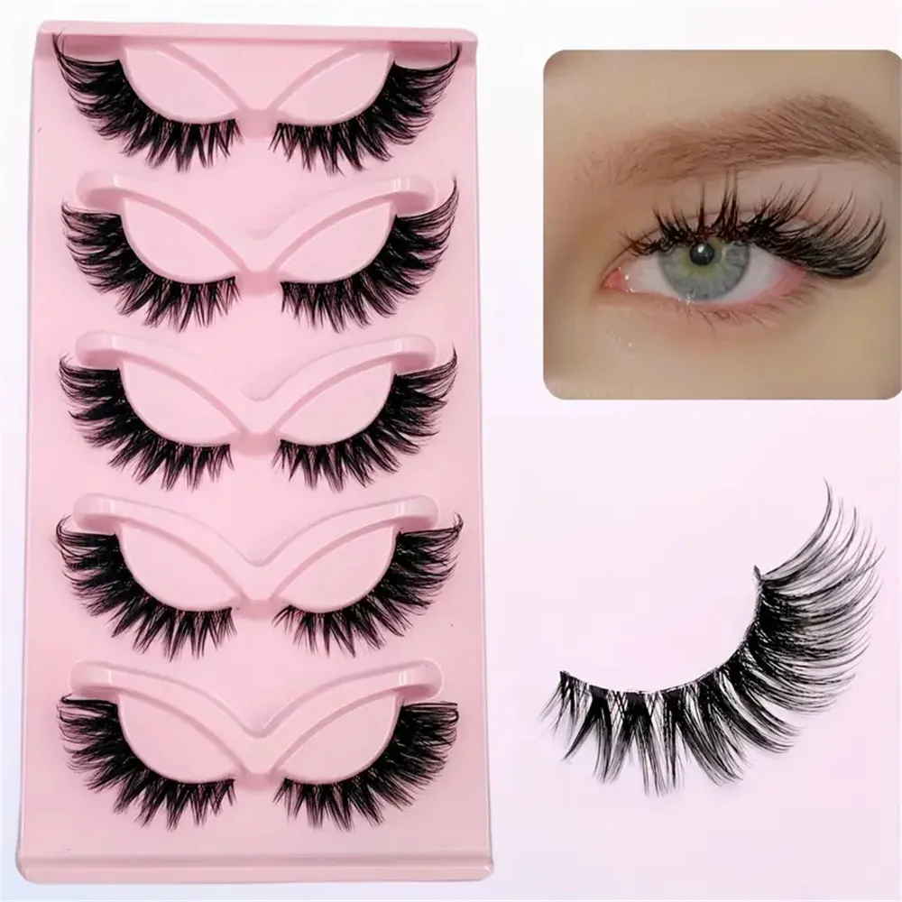 5 Pairs Cat Eye Lashes Faux Mink Eyelashes Natural long Manga Lashes Winged End Eye Elongated Eyelashes Fake Lashes Makeup