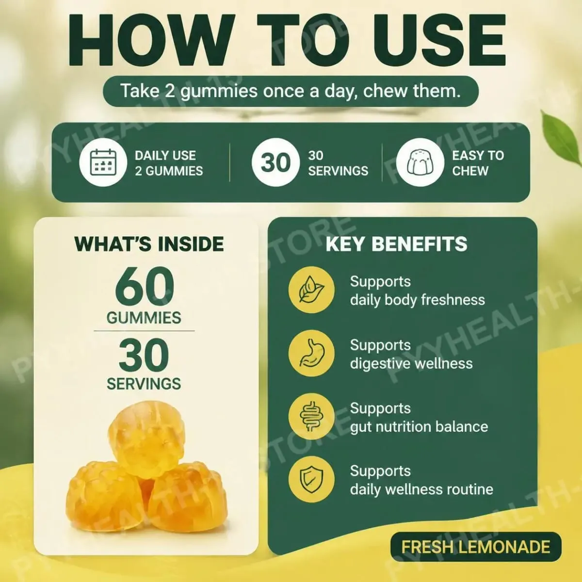 Docteat Chlorophyll Gummies Lemonade Gut Nutrition Balance with Prebiotic Inulin and Apple Fiber Digestive Wellness 60 Gummies — image 6