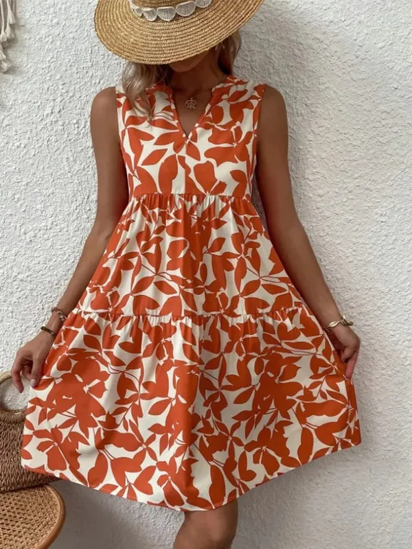 Mulheres boho impressão mini vestido de verão elegante sem mangas com decote em v plissado a linha vestido tanque casual solto oversize praia festa vestido de verão — image 9