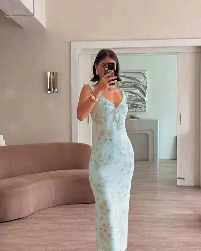 Summer Flower Printed Women's Sexy Low-cut Sleeveless Backless Slim Sling Ruffles Dresses 2026 Beach Vacation Lady Vestidos — image 10