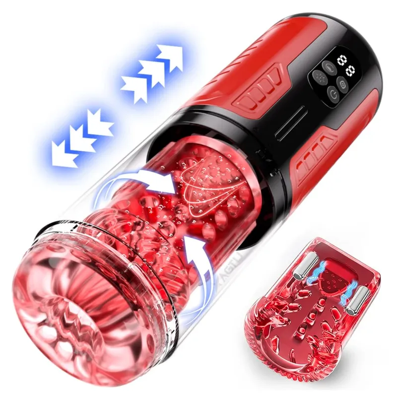 Masturbador masculino automático rotação telescópica homem masturbação copo lcd simulação digital boquete masturbador brinquedo sexual para homem