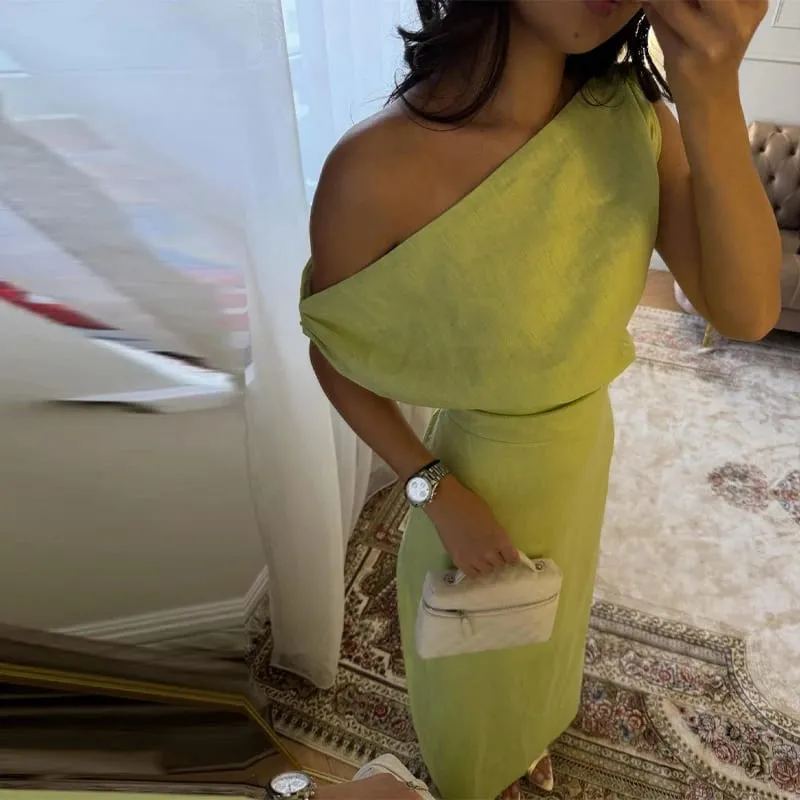 Vestidos maxi de linho fora do ombro feminino fino cintura-cinching hip-envoltório tornozelo comprimento vestido 2026 novas senhoras verão sólido outwear — image 8
