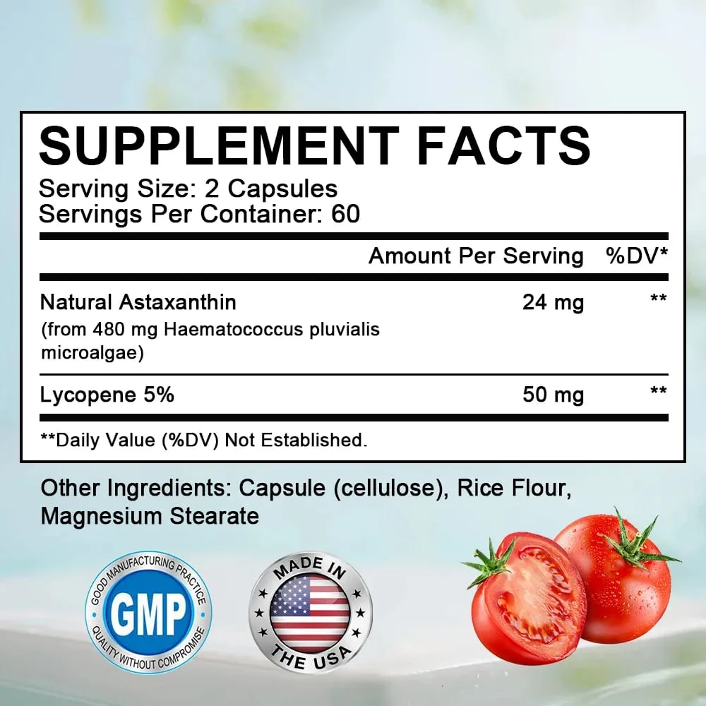 Icelandic Astaxanthin 24mg + Lycopene 50mg Heart Brain Joint Immune Antioxidant Dietary Supplement - 120 Capsules — image 6