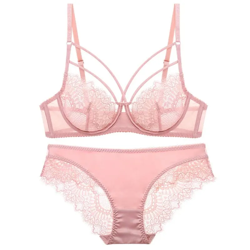 L'bellagiovanna Sexy Lace Lingerie Set Women Ultra-Thin Floral Embroidery Bra Panty Set Seamless Underwire Bralette B C D E Cup