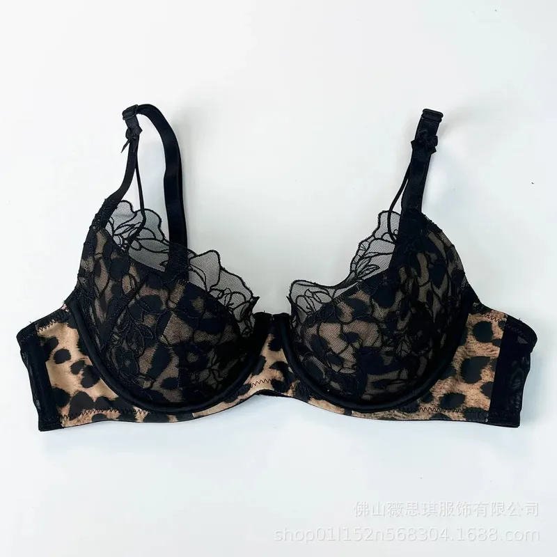 Leopard Bra Set Women Lace Sexy Lingerie Set Ladies Elegant Micro Bikini Thong Underwear Bra at Panty Set