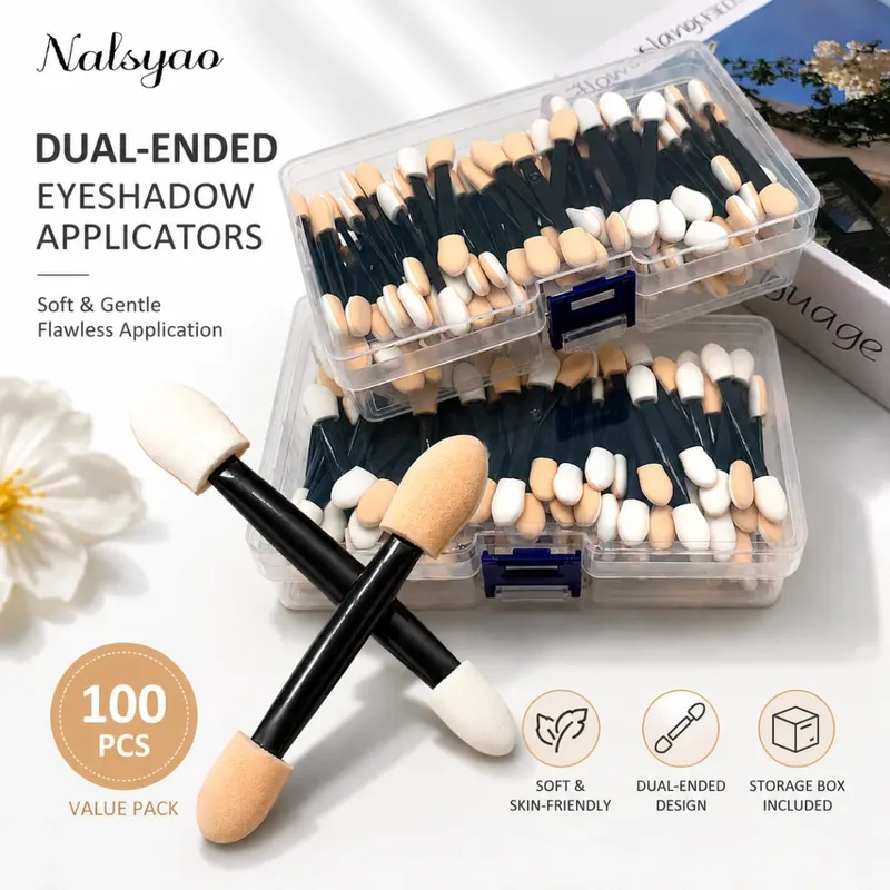 Applicator 50/100/200PCS Disposable Dual Sides Eye Shadow Sponge Applicators with Container Length Eyeshadow Brushes Makeup — image 2