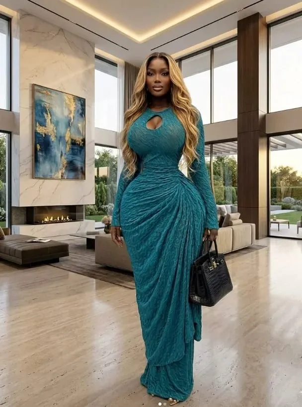 CM.YAYA Women O-neck Ribbon Ruched Long Sleeve Bodycon Maxi Long Dress 2026 Summer Sexy Birthday Party Vacation Trendy Dresses — image 5