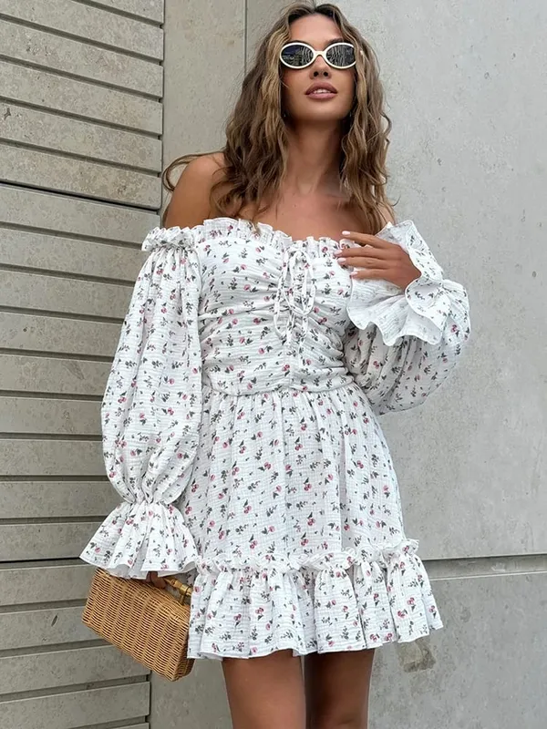 Muslinklänning för kvinnor med långa ärmar Eleganta vita sommarklänningar Cotton Beach Vacker sexig kort miniklänning för kvinnor — image 9
