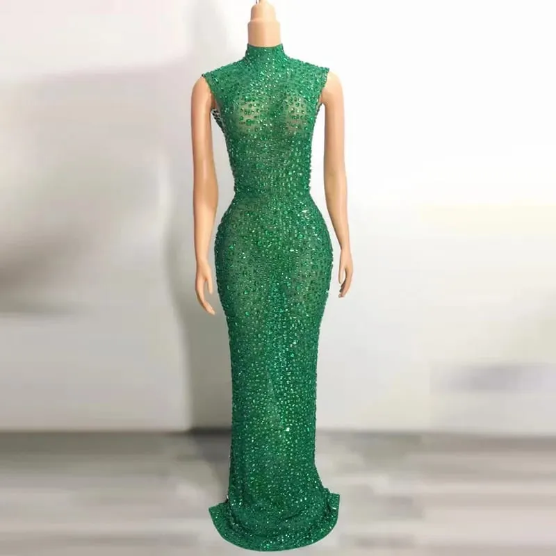 Elegante luxo cristal vestido de festa aniversário celebração vestido noiva diamante longo vestido de baile mãe formal grande vestido de festa — image 7