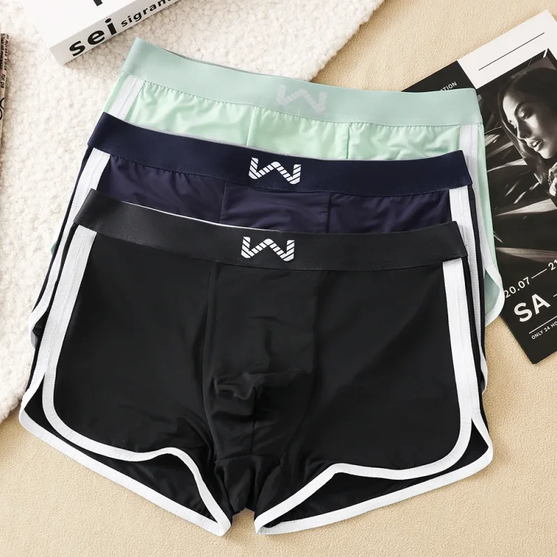 3 unidades/pacote de seda gelo respirável malha antibacteriana cuecas masculinas grande espaço bolsa calcinha alta cintura elástica boxer homme — image 22