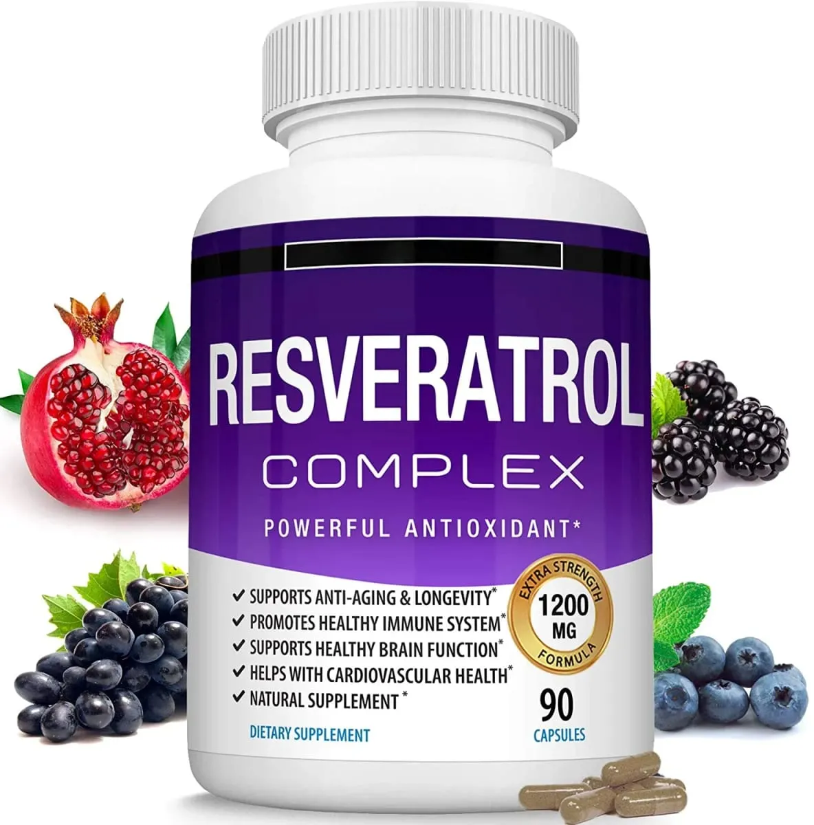 Resveratrol Complex 1800mg Capsules Antioxidant Complex Trans Resveratrol Supplement for Men Women | Non-GMO Gluten Free — image 2